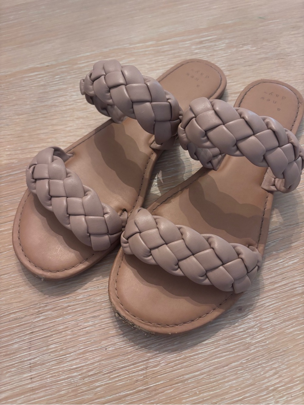 A NEW Day Braided Double-Strap Slide Sandals - Taupe - 8